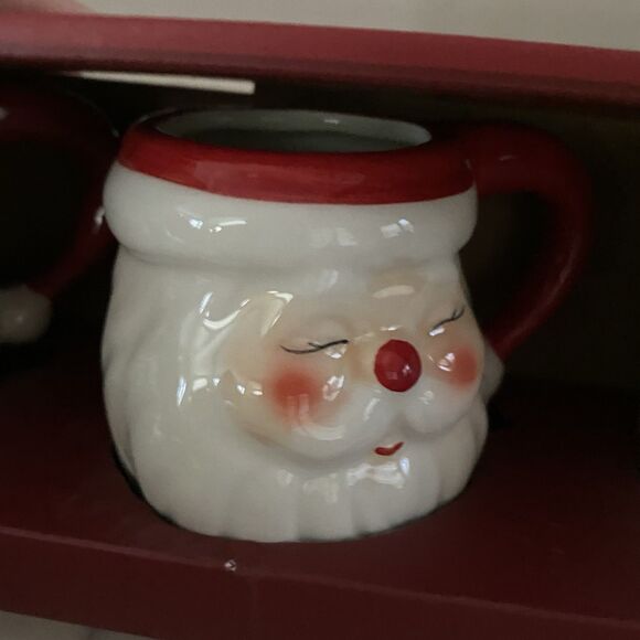 Santa Christmas Mugs Winking Santa Espresso Set of 4 Cute New Hand painted 3oz - Picture 7 of 8